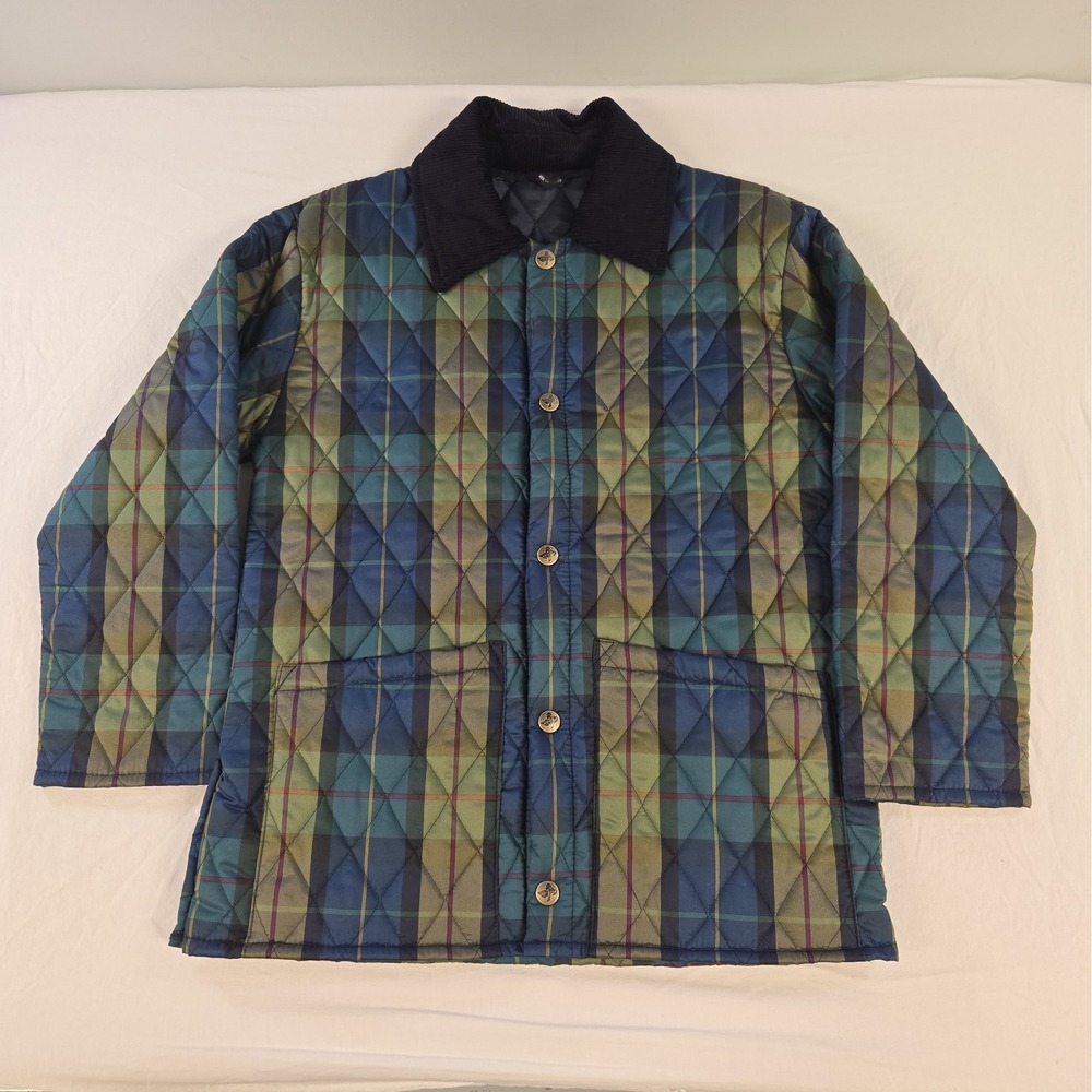 John Partridge Womens Size XS Quilted Puffer Jacket Green Blue Plaid England